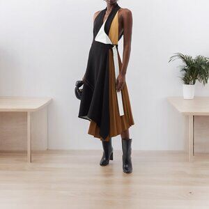 RUNWAY PROENZA SCHOULER  draped pleated crepe midi dress Size  XS/S NEW